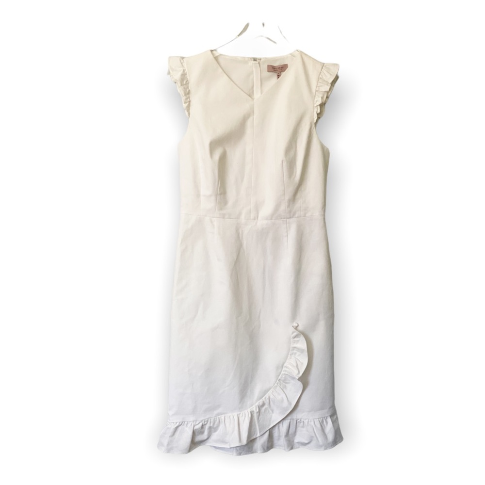 REBECCA TAYLOR white ruffled suiting dress